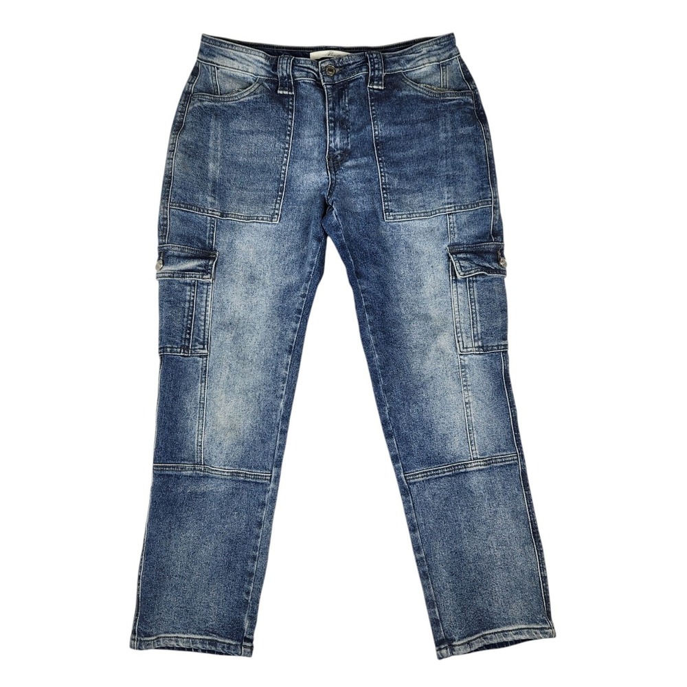 KanCan Jeans Womens Size 9/28 Avery Straight Leg‎ Cargo Jeans Dark Wash Denim
